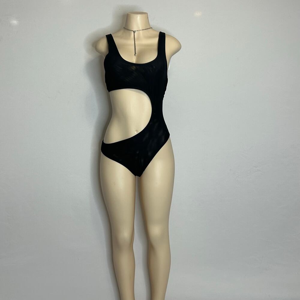 Better Tan Le Morne Tan-Through Cutout One Piece Swimsuit Black XL NWT